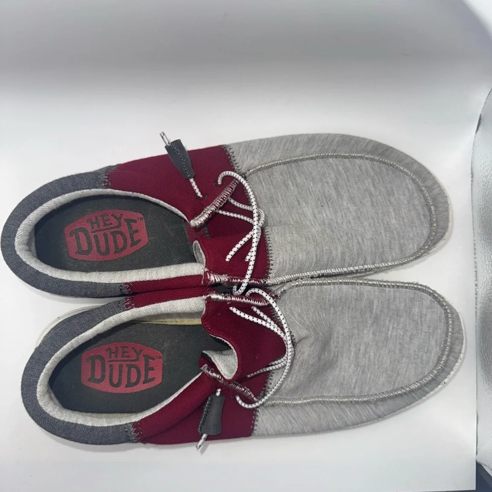 Hey Dude Gray and Burgundy Loafers. Size 13